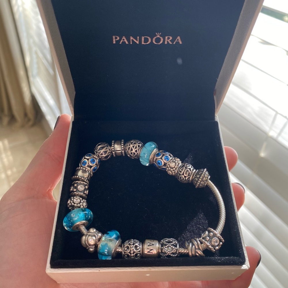 Pandora Silver and Blue Charm Bracelet